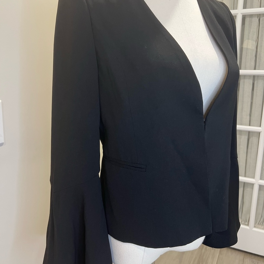 Mural Black Women's Blazer with Flared Sleeves